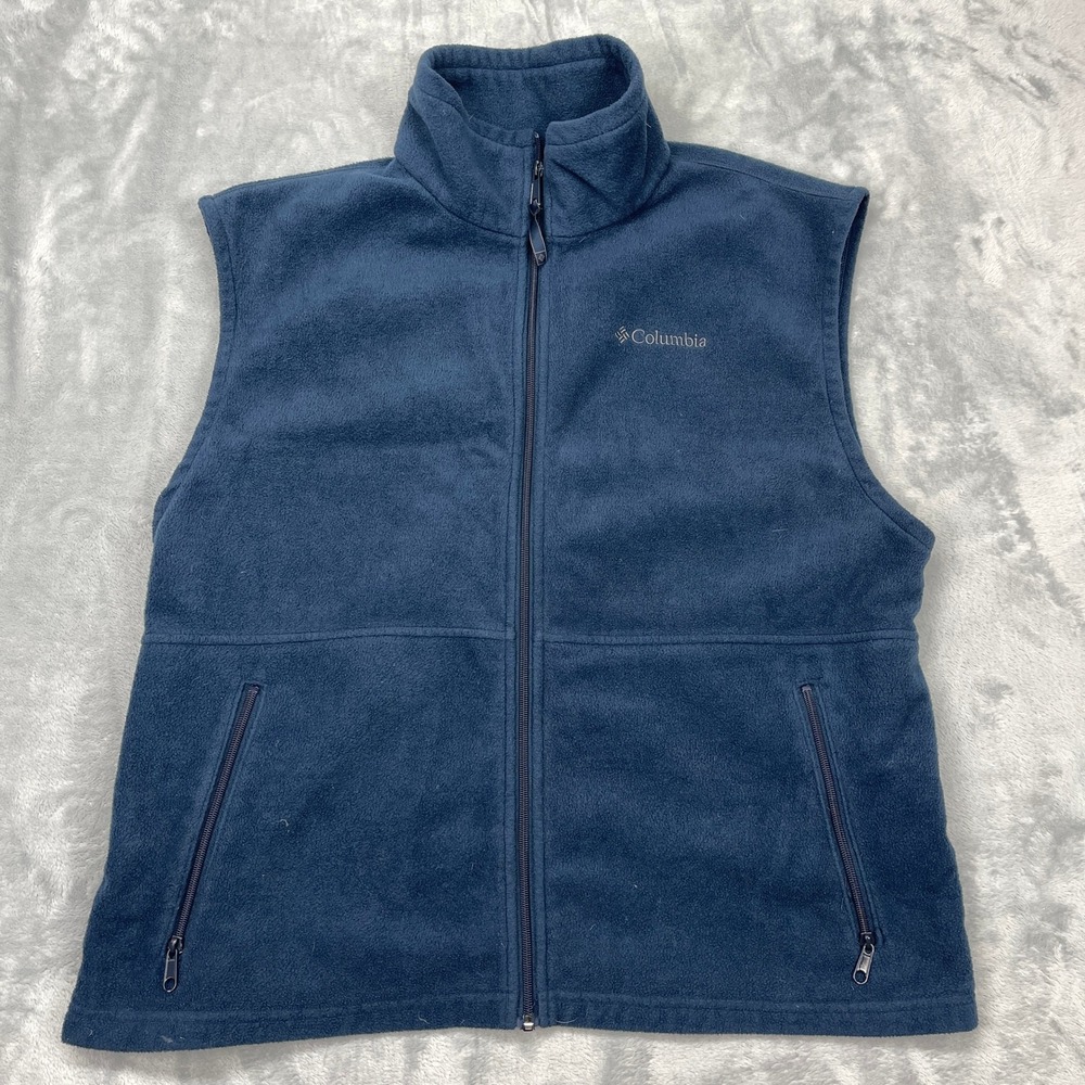 Columbia Fleece Vest Mens XL Blue Stand-up Collar Sleeveless Full‎ Zip Outdoor